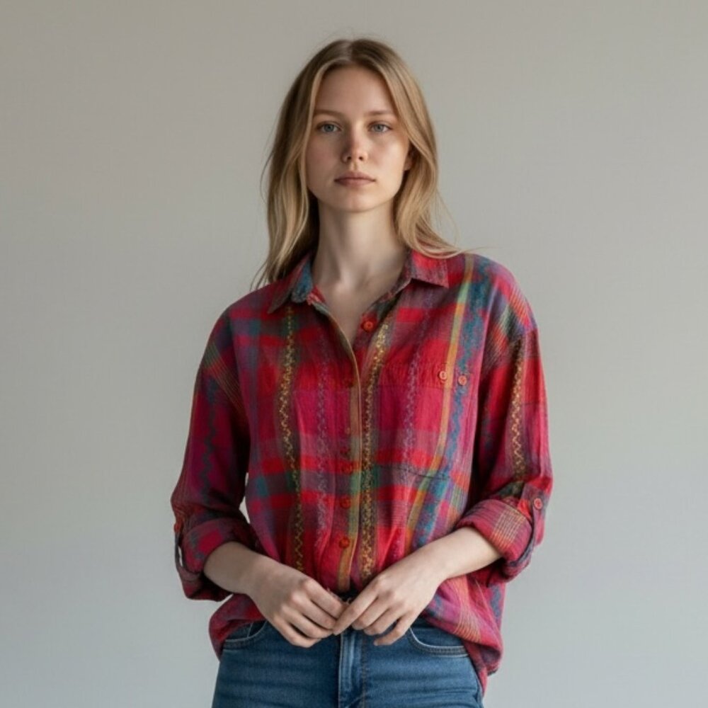 Vintage Colorful Woven Button-up
